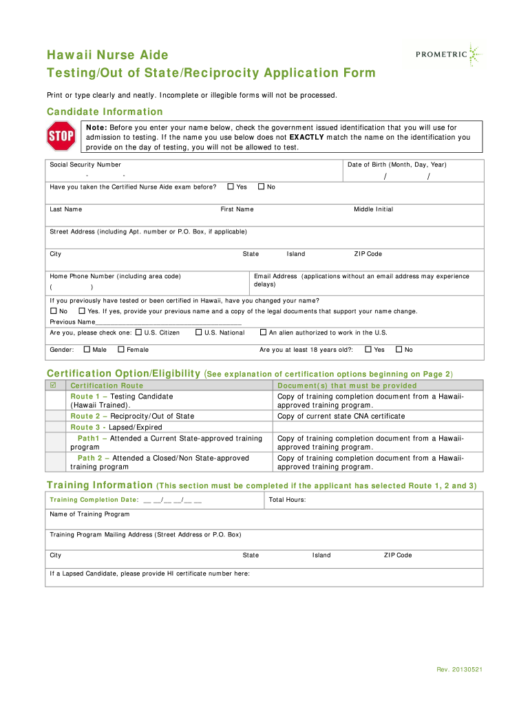  Hawaii Cna Reciprocity Application 2013-2024